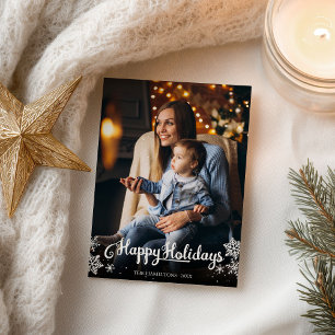 Cute Photo Happy Holidays Snowflake Christmas Postcard