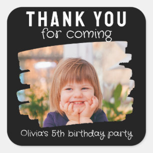 Cute Photo Kids Birthday Party Thank You Favour Square Sticker
