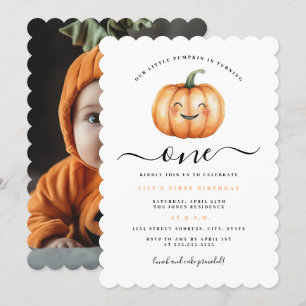 Cute Photo Little Pumpkin First Birthday Party  Invitation