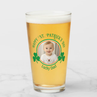 Cute Photo Lucky Dad Clover St Patricks Day  Glass