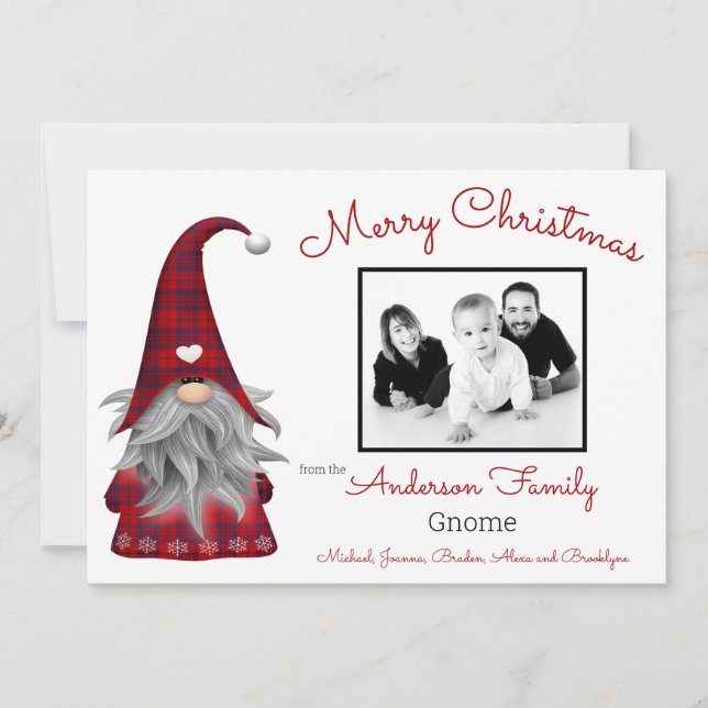 Cute Photo Merry Christmas Elf Personalised Gnome Holiday Card (Front)