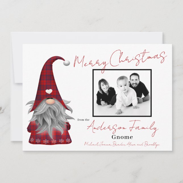 Cute Photo Merry Christmas Elf Personalised Gnome Holiday Card (Front)