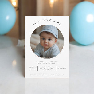 cute photo minimal first birthday party invitation