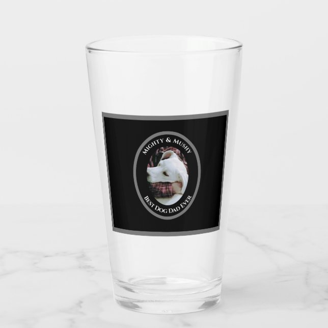 Cute Photo of Dad Hugging Sweet White Dog Black Glass (Back)