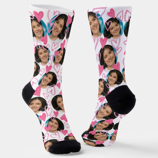 Cute Photo of Girlfriend to Boyfriend Pink Hearts  Socks (Angled)