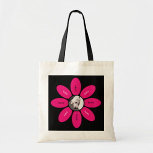 Cute Photo of Puppy Dog in Center Hot Pink Flower Tote Bag