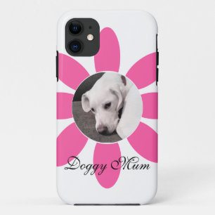 Cute Photo of Puppy Dog in Hot Pink Flower Frame iPhone 11 Case