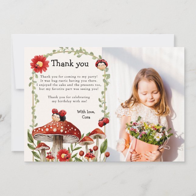 Cute Photo Our Little Ladybug Girl Birthday Thank You Card (Front)