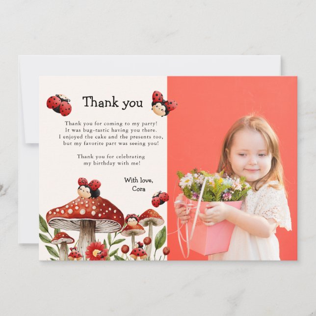 Cute Photo Our Little Ladybug Girl Birthday Thank You Card (Front)