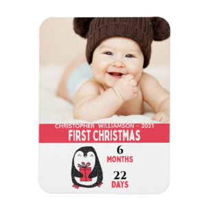 Cute Photo Penguin Baby's First Christmas Magnet