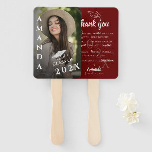 Cute Photo Quote Red 2022 Graduation Thank You Hand Fan