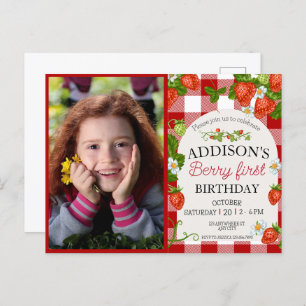 Cute Photo Red Blue Berry Sweet 1st Birthday Postcard