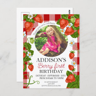 Cute Photo Red Blue Berry Sweet 1st Birthday Postcard