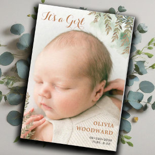 Cute Photo Sage Cocoa Girl Birth Announcement