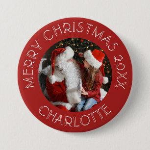Cute Photo Santa Kids Name 7.5 Cm Round Badge