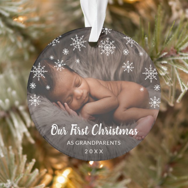 Cute Photo Snowflakes Grandparents First Christmas Ornament (Tree)