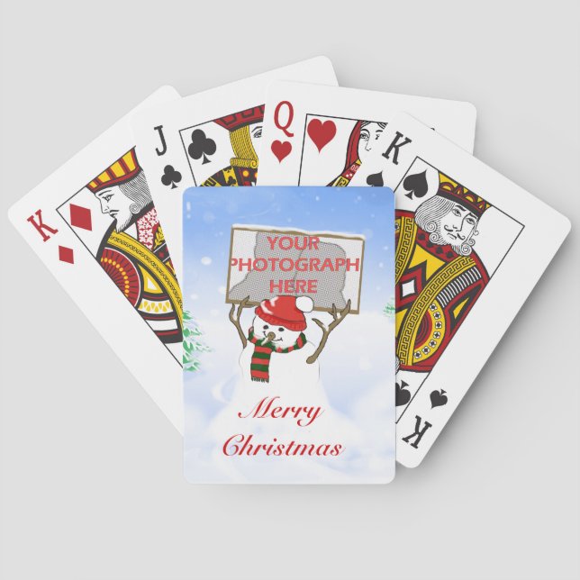Cute photo snowman Christmas playing cards (Back)