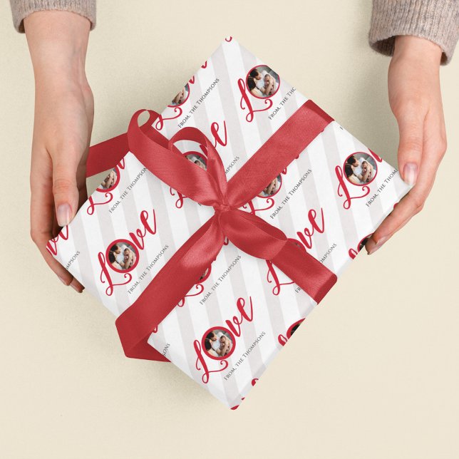 Cute Photo Typography Love Colourful Whimsical Red Wrapping Paper Sheet (Love photo typography custom gift wrapping paper.)