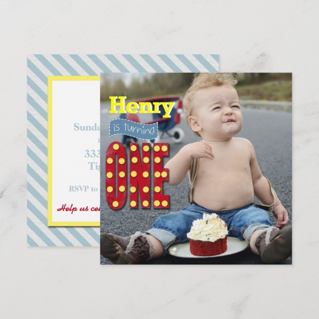 Cute Photo Vintage, First Year Birthday Invitation (Front/Back)