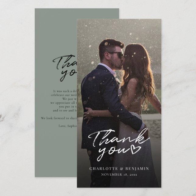 Cute Photo Wedding Script Thank You Card (Front/Back)