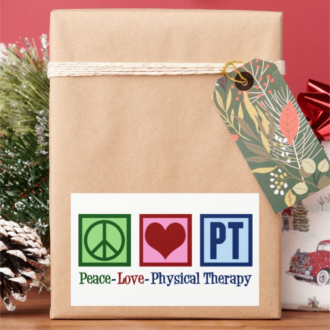 Cute Physical Therapy Peace Love PT Rectangular Sticker (Holiday)