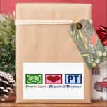 Cute Physical Therapy Peace Love PT Rectangular Sticker<br><div class="desc">Peace Love Physical Therapy stickers for your favourite physical therapist to send out to clients for Christmas holiday. A peace sign,  heart,  and the letters PT make a great sticker for a physical therapist in your practice or office.</div>