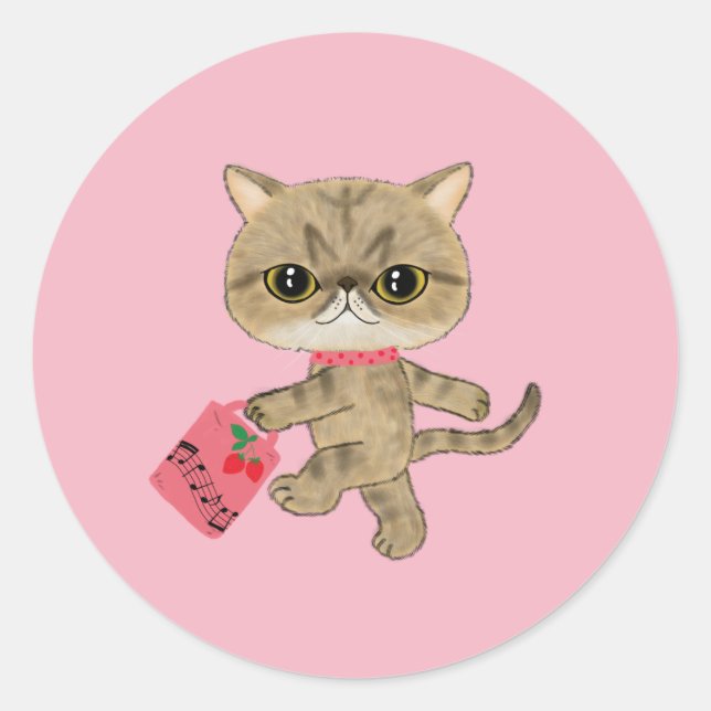 Cute Piano Cat Classic Round Sticker (Front)