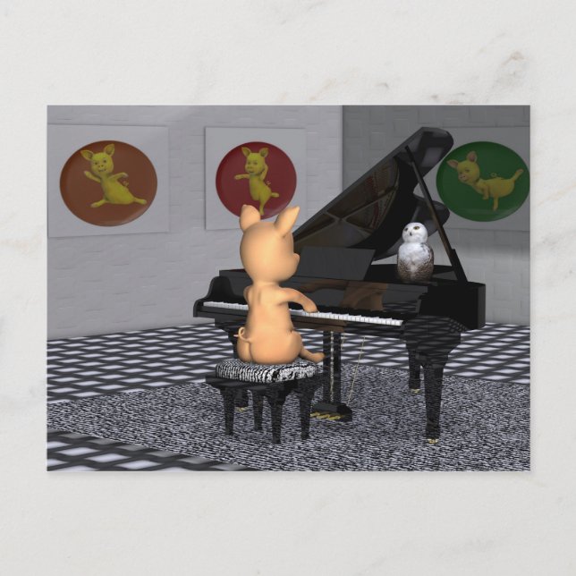 Cute Piano Playing Piggy Postcard (Front)
