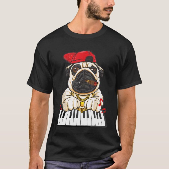 Cute Piano Playing Pug T-Shirt (Front)