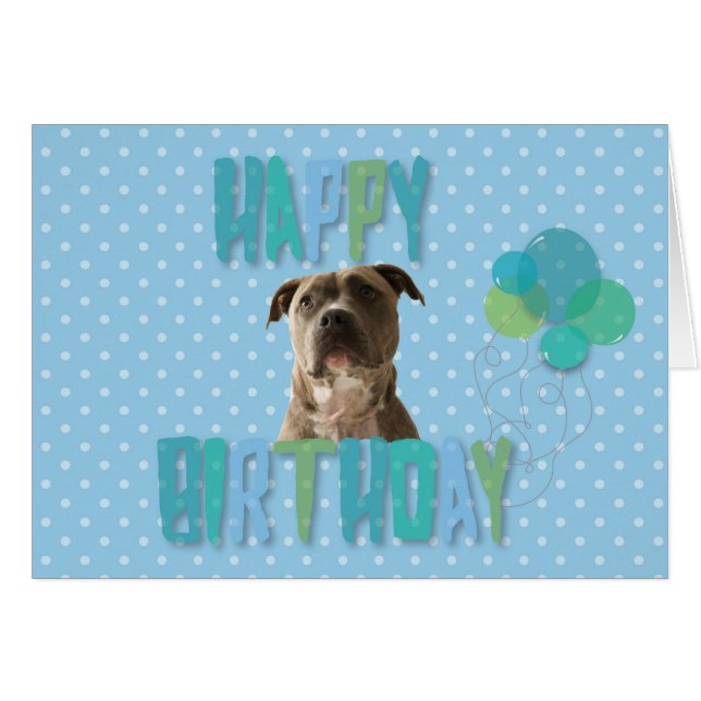 Cute Pibull Dog Happy Birthday Greeting Card (Front Horizontal)