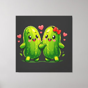 Cute Pickle Couple Funny Kawaii Pickles Canvas Print