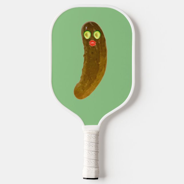 Cute Pickle Guy Avocado Eyes Pickleball Paddle (Back)