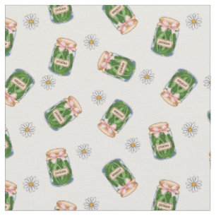Cute Pickle Jar & Daisy Seamless Pattern Fabric 