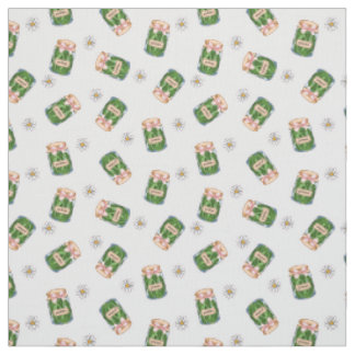Cute Pickle Jar & Daisy Seamless Pattern Fabric