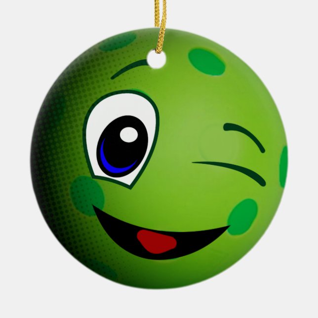 Cute Pickleball Emoticon Ceramic Tree Decoration (Front)