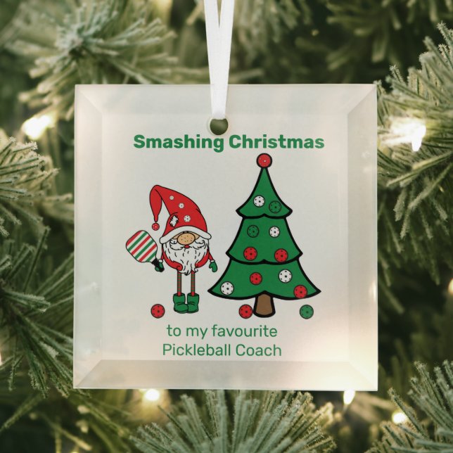 Cute Pickleball Merry Christmas Glass  Ornament (Insitu)