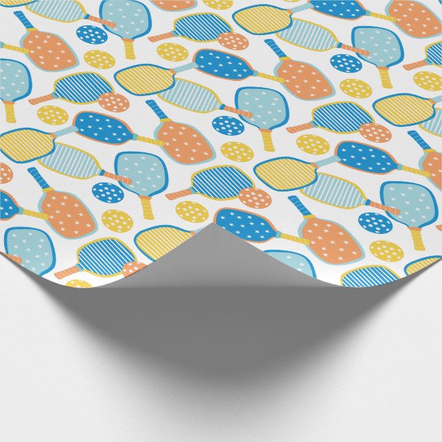 Cute Pickleball Paddles on white Wrapping Paper (Corner)