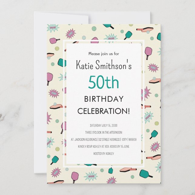Cute Pickleball Party 50th Birthday Invitation (Front)