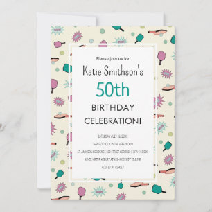 Cute Pickleball Party 50th Birthday Invitation