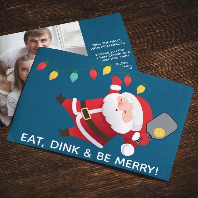 Cute Pickleball Santa Blue Christmas Photo  Holiday Card (Creator Uploaded)