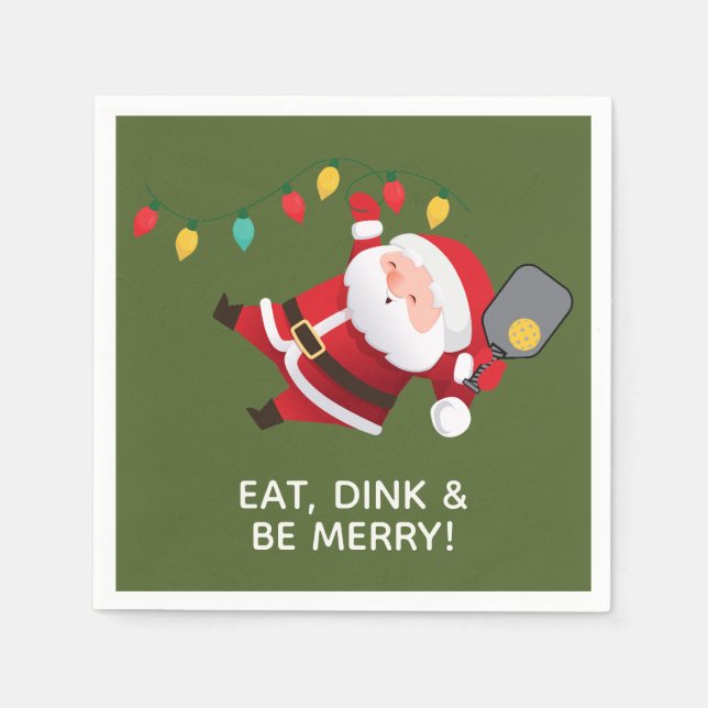 Cute Pickleball Santa Green Christmas Party Napkin (Front)
