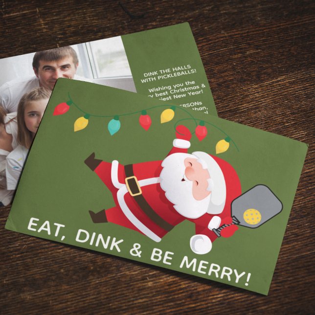 Cute Pickleball Santa Green Christmas Photo  Holiday Card (Creator Uploaded)