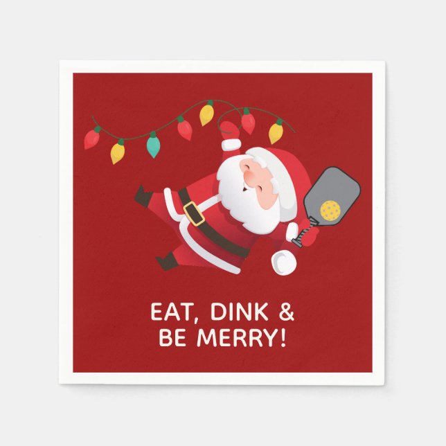 Cute Pickleball Santa Red Christmas Party Napkin (Front)