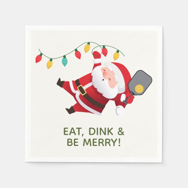 Cute Pickleball Santa White Christmas Party Napkin (Front)