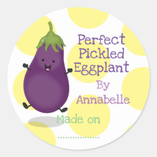 Cute pickled eggplant cartoon illustration label