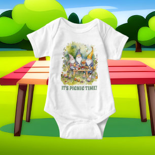 cute picnic add text gnomes baby bodysuit