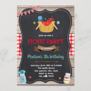 Cute picnic party birthday invitation