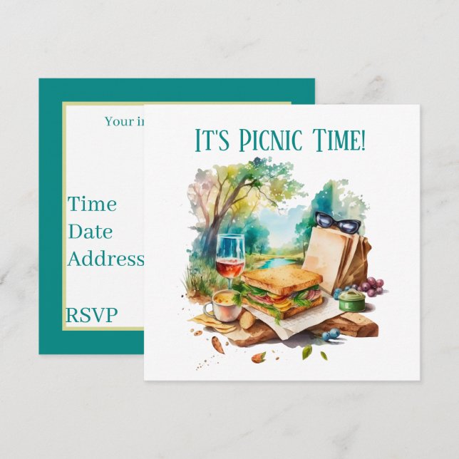 cute picnic scene party  invitation (Front/Back)