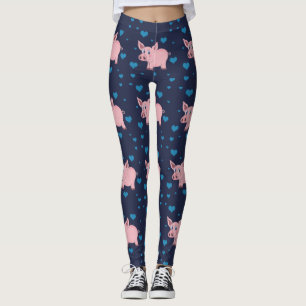 Cute Pig and Hearts Leggings