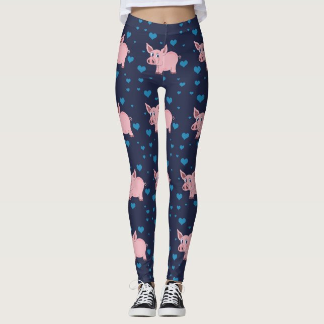 Cute Pig and Hearts Leggings (Front)